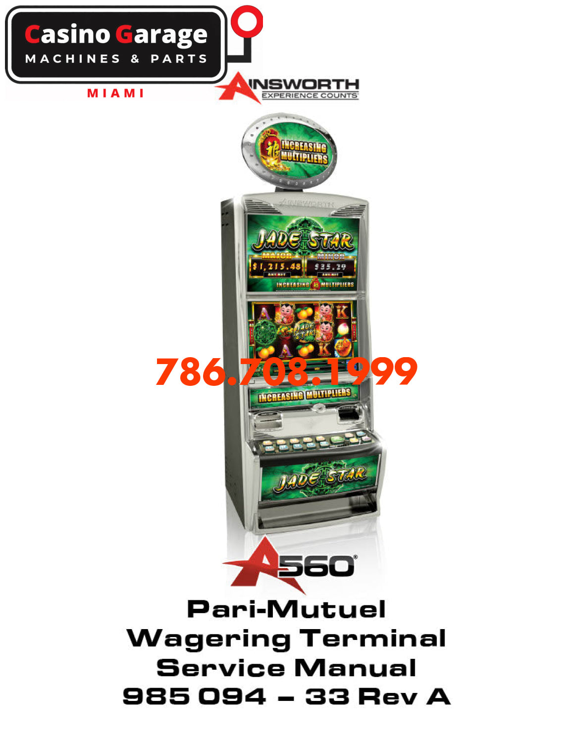Ainworth A560X-H Service Manual Pari-Mutuel Wagering Terminal Manuals (Digital Download)