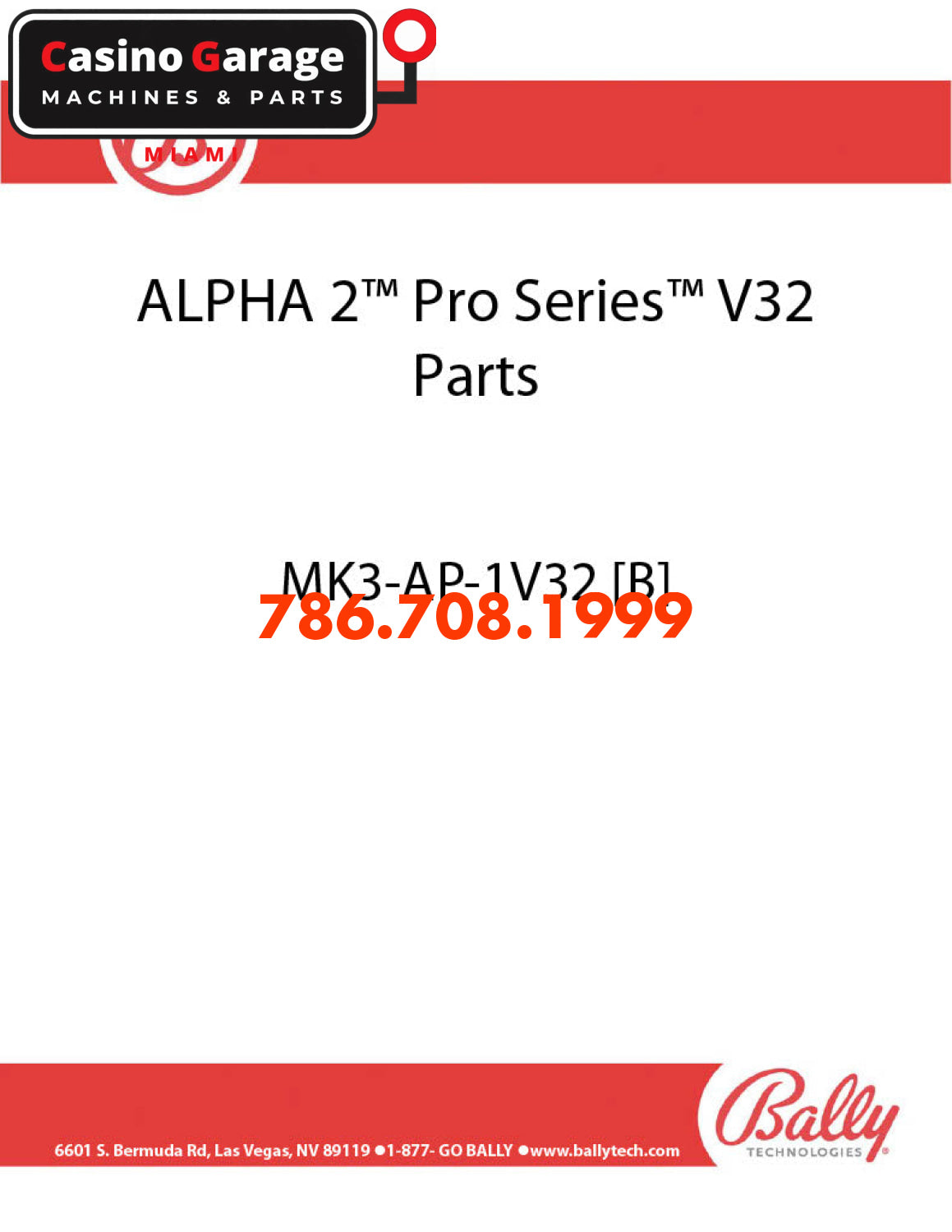 Bally ALPHA 2™ Pro Series™ V32 Parts Manual Manuals (Digital Download)