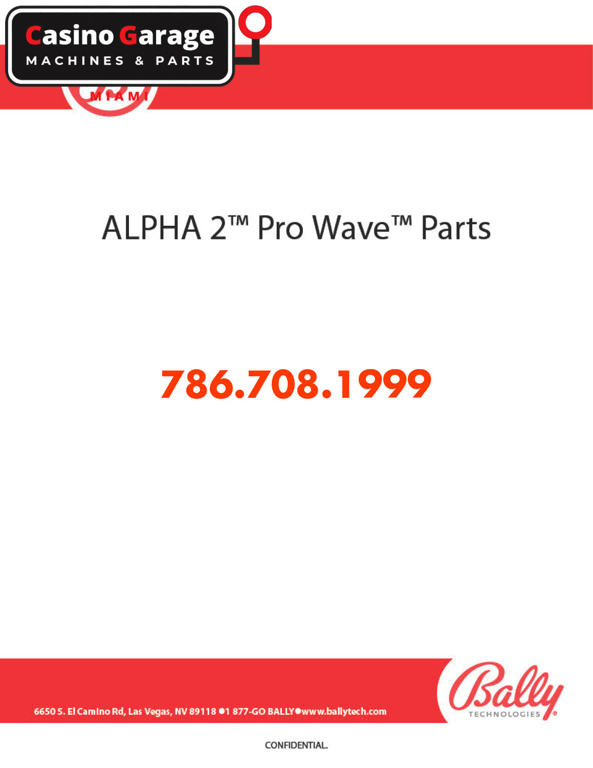 Bally Alpha 2™ Pro Wave™ Parts Manual Manuals (Digital Download)