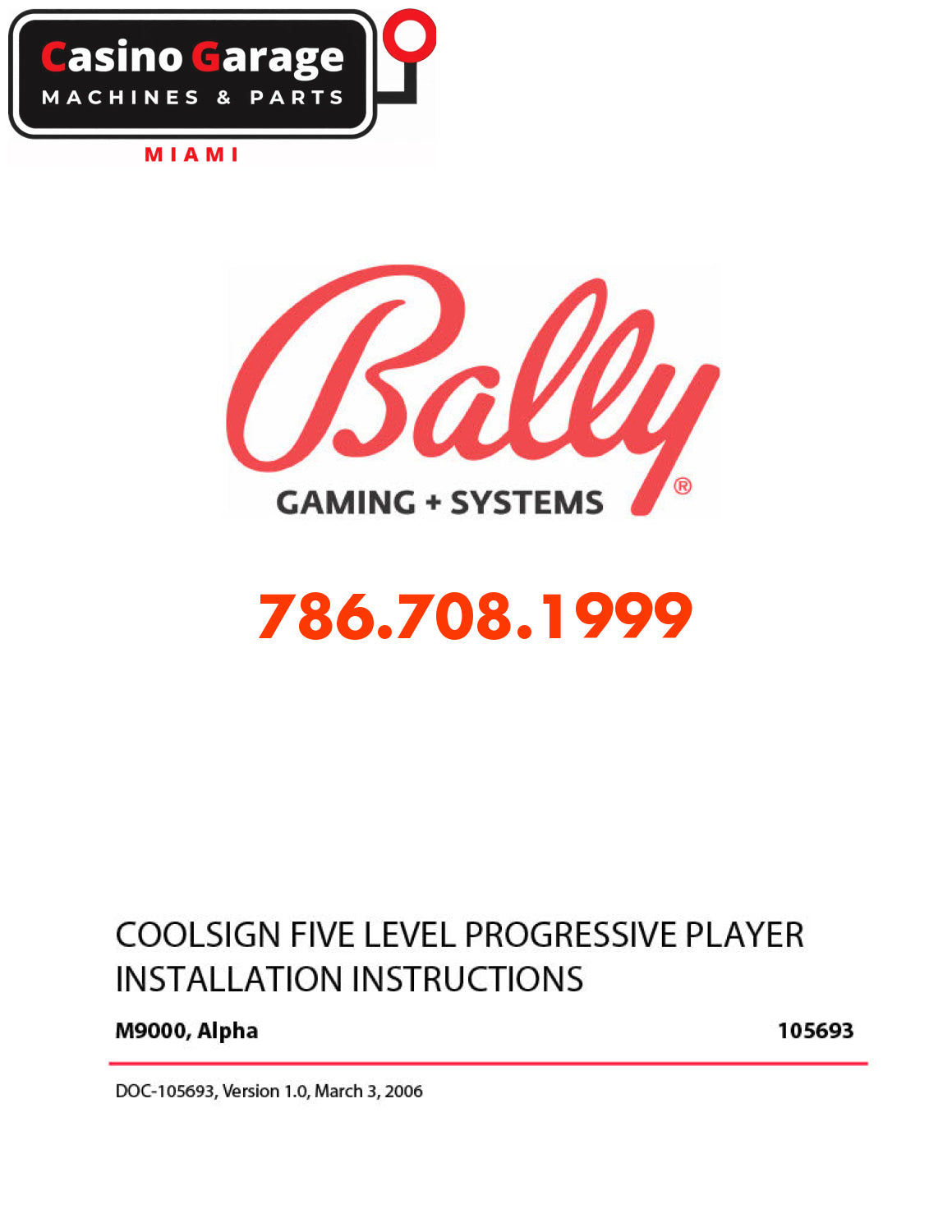 Bally Alpha M9000 COOLSIGN FIVE LEVEL PROGRESSIVE PLAYER INSTALLATION Manuals (Digital Download)