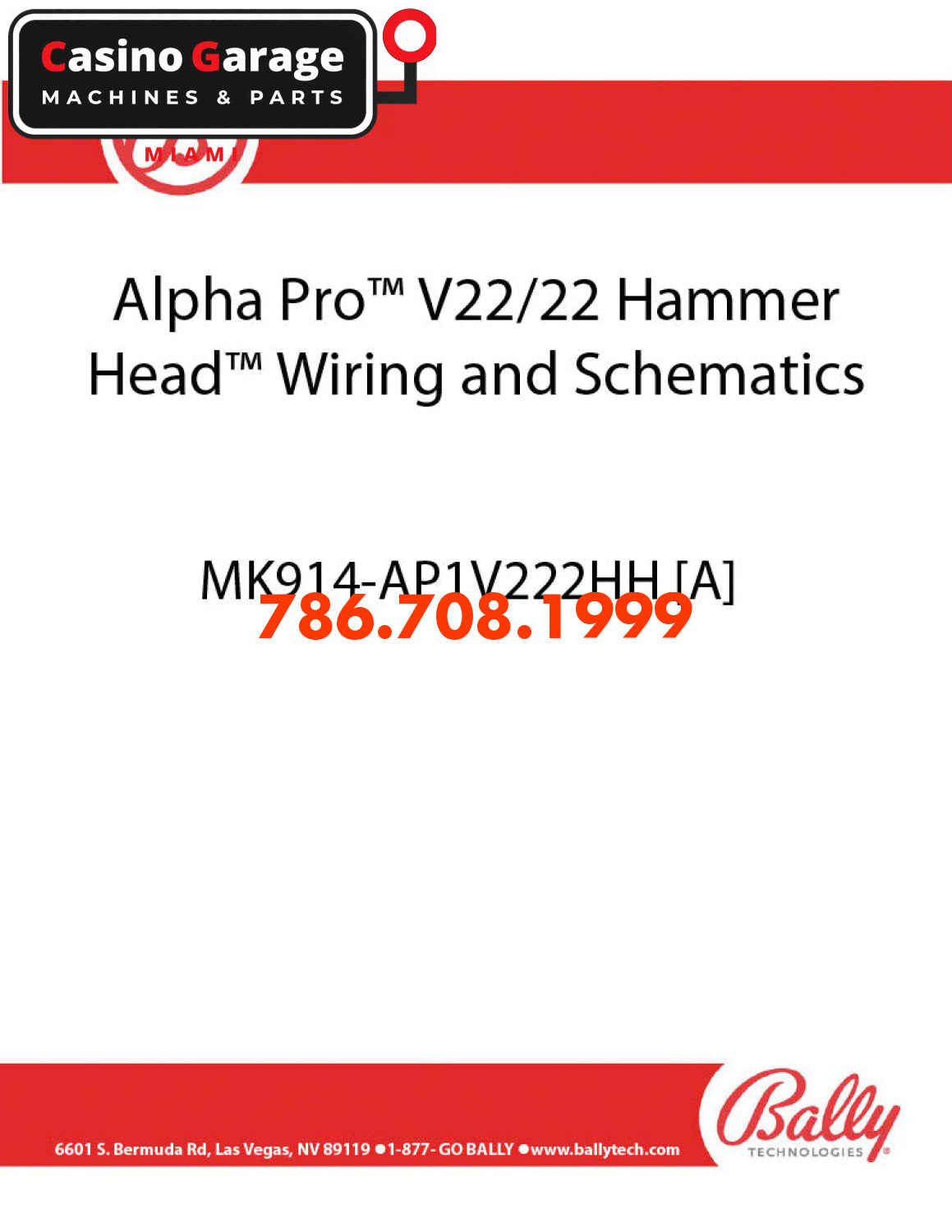 Bally Alpha Pro™ V22/22 Hammer Head wiring and schematics Manuals (Digital Download)