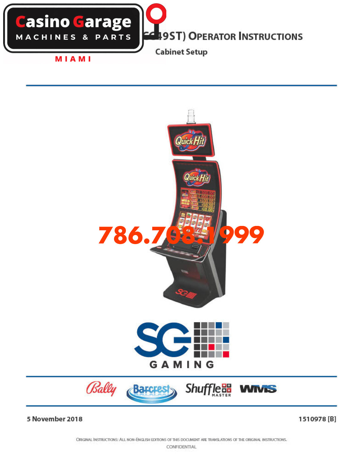Bally Wave XL Operator Instructions Cabinet Setup Manuals (Digital Download)