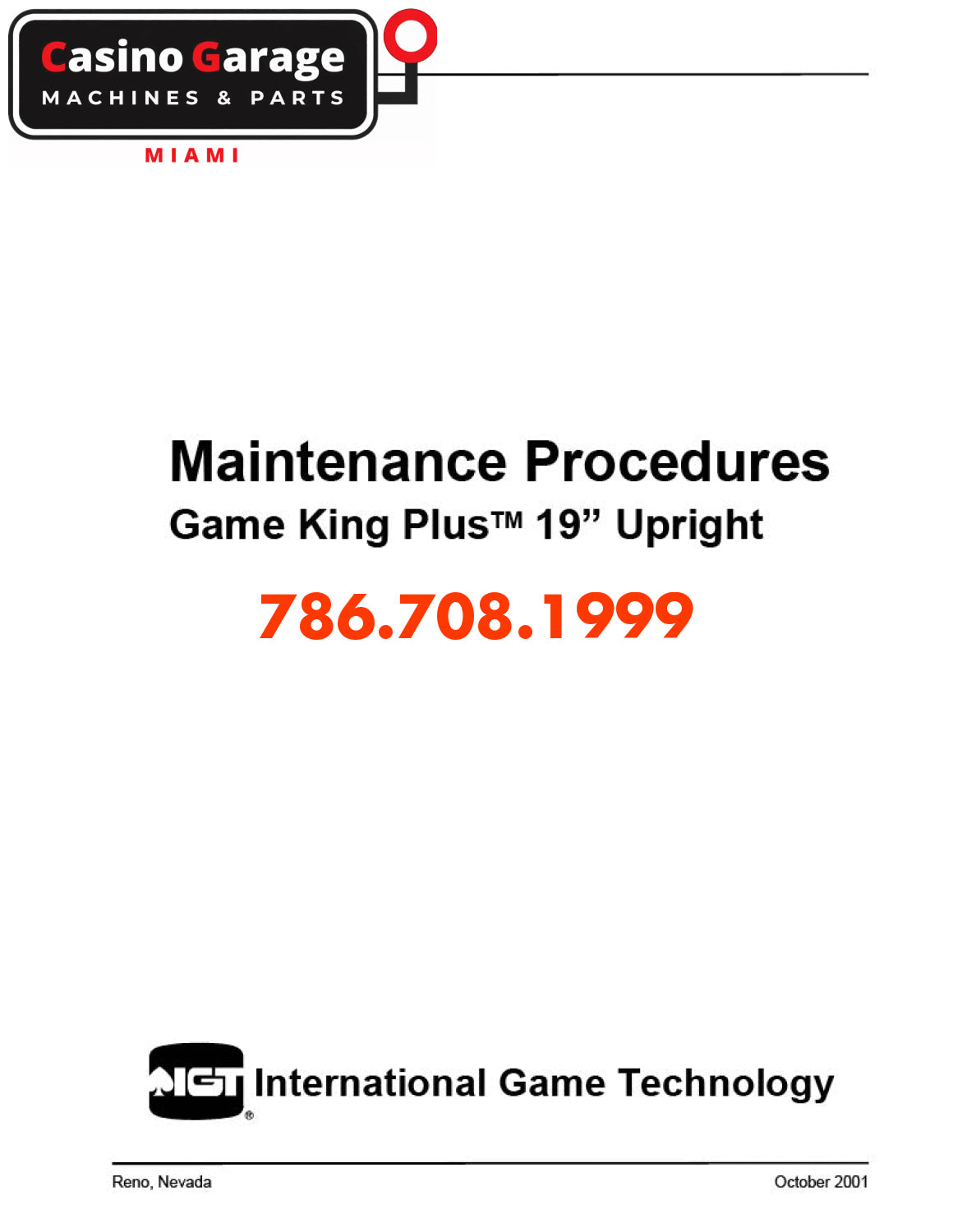 IGT Game King Plus 19” Upright Maintenance Procedures Manuals (Digital Download)